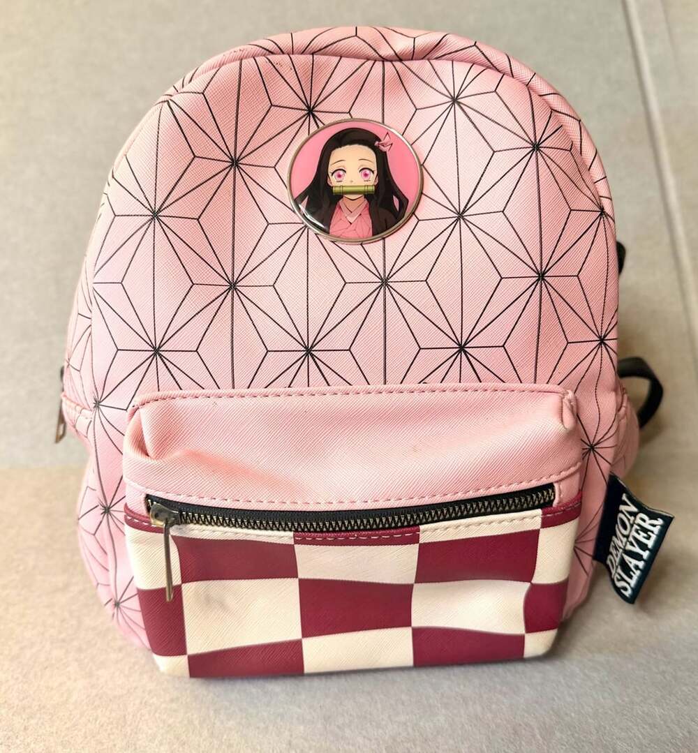 Demon Slayer Nezuko Mini Backpack Pink Geometric Checkered Anime Bioworld
